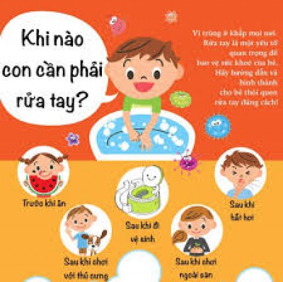 Các bé khối 4 tuổi rửa tay tại nhà