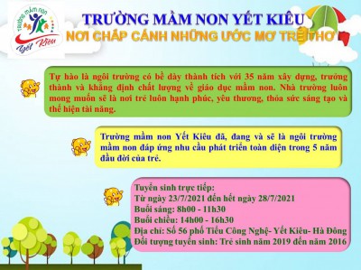 Trường mầm non Yết Kiêu- nơi chắp cánh những ước mơ trẻ thơ